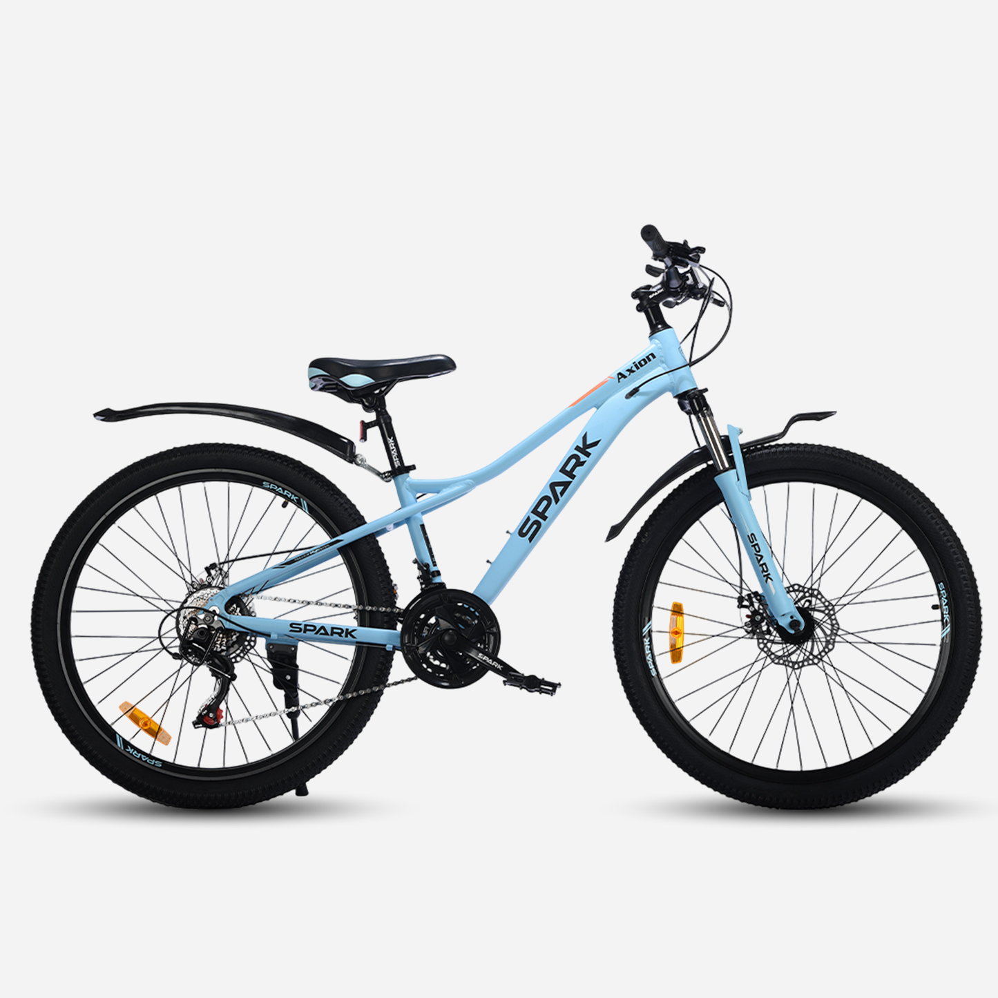 Гірський велосипед Spark AXION 26" алюмінієва рама 13" — вид збоку, колір блакитний, крила та підніжка в комплекті