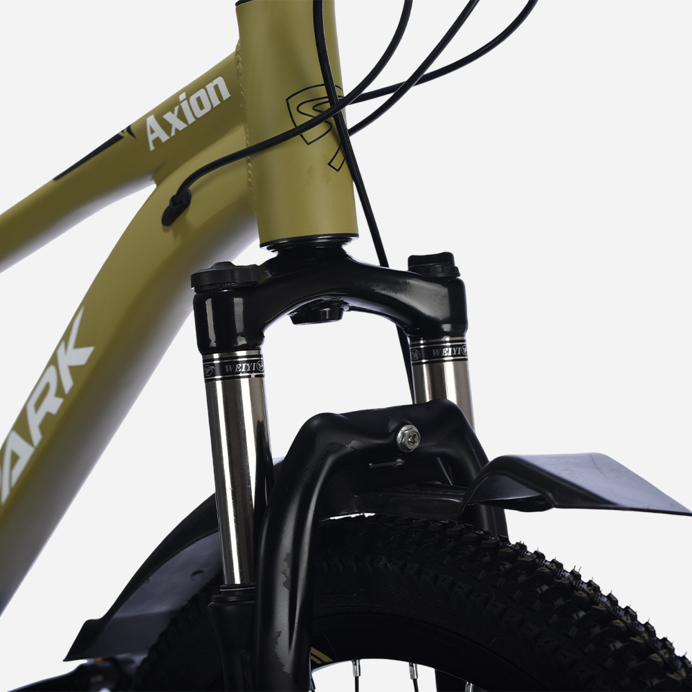 Spark AXION 26" — амортизаційна вилка Weiyo, напис Axion на рамі хакі та переднє крило