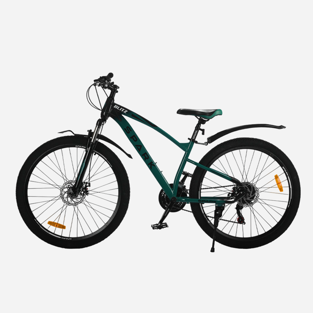 Гірський велосипед Spark BLITZ 27.5" сталева рама 15" — вид зліва, колір смарагдово-зелений з чорним, крила в комплекті