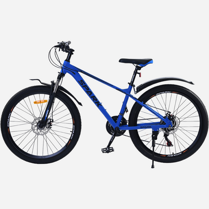 Гірський велосипед Spark FIELD 26" синій, вид зліва — MTB хардтейл з підніжкою та крилами