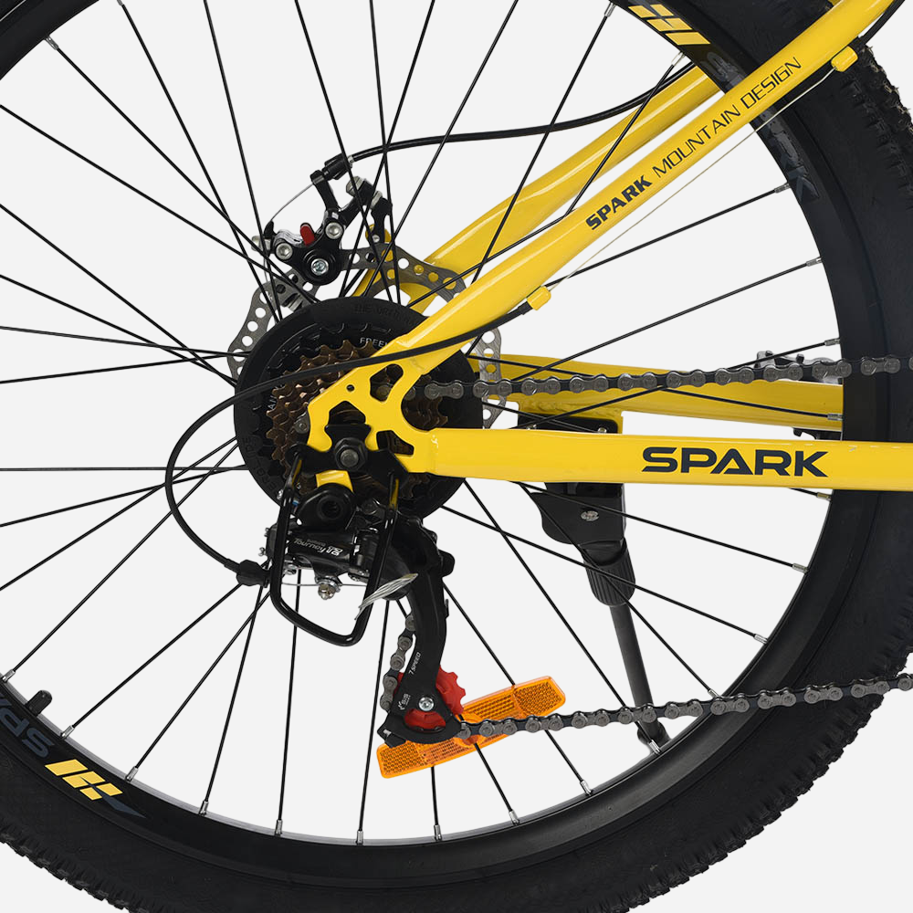 Задній перемикач Shimano TZ500 та дискове гальмо 160 мм велосипеда Spark FLIP 26" жовтий — тріскачка 7S, ланцюг, підніжка, бічний світловідбивач