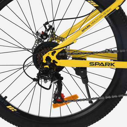 Задній перемикач Shimano TZ500 та дискове гальмо 160 мм велосипеда Spark FLIP 26" жовтий — тріскачка 7S, ланцюг, підніжка, бічний світловідбивач