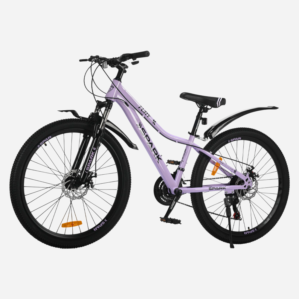 Гірський велосипед Spark FURY 26" сталева рама 13" — вид зліва, дискові гальма та підніжка