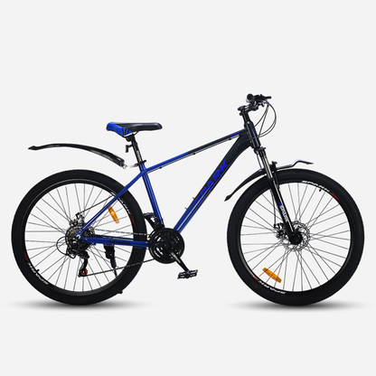 Гірський велосипед Spark LINE 27.5" синьо-чорний, вид збоку зліва, крила та підніжка в комплекті