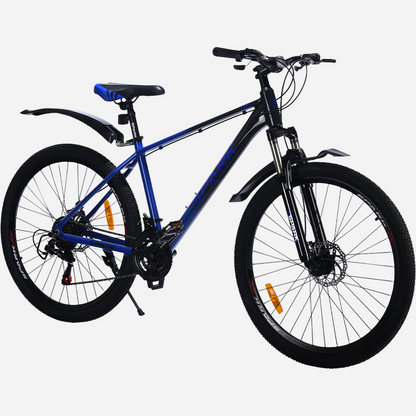 Spark LINE 27.5" MTB синьо-чорний, вид спереду, дискові гальма 160 мм, підніжка