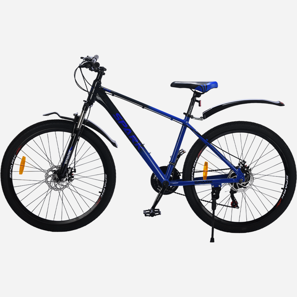 Гірський велосипед Spark LINE 27.5" синьо-чорний, вид збоку, дискові гальма, крила в комплекті