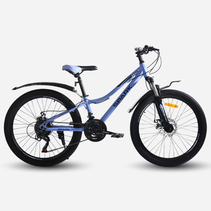 Гірський велосипед Spark LINK 24" сталева рама 11" лавандовий, вид збоку справа — дискові гальма, амортизаційна вилка, пластикові крила, перемикач Shimano