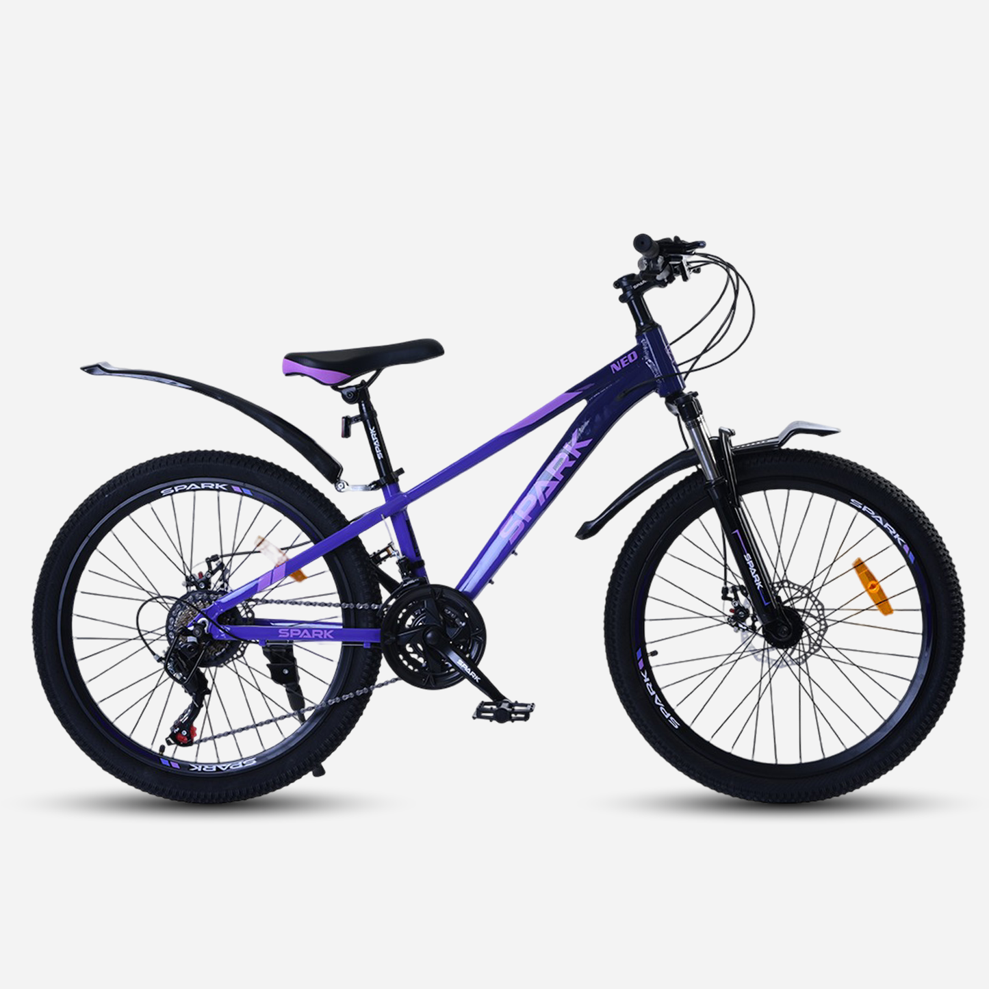 Гірський велосипед Spark NEO 24" фіолетовий — вид збоку, дискові гальма, трансмісія Shimano