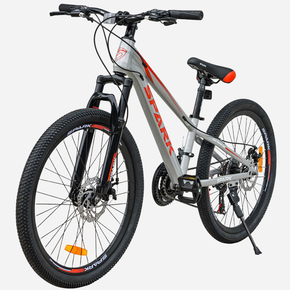 Гірський велосипед Spark RIDE 24" сірий — вид спереду, дискове гальмо 160 мм, амортизаційна вилка, манетки Shimano