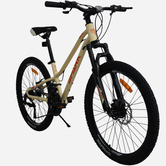Гірський велосипед Spark ROAD 24" алюмінієва рама 12", вид спереду справа, амортизаційна вилка та дискові гальма