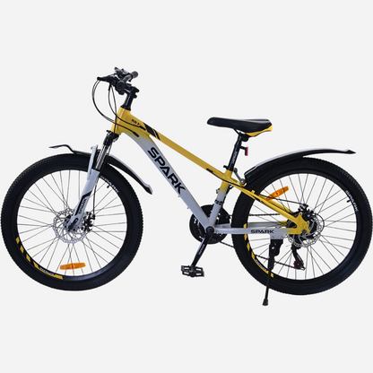 Гірський велосипед Spark SKY 24" жовтий — вид зліва, підніжка, трансмісія Shimano