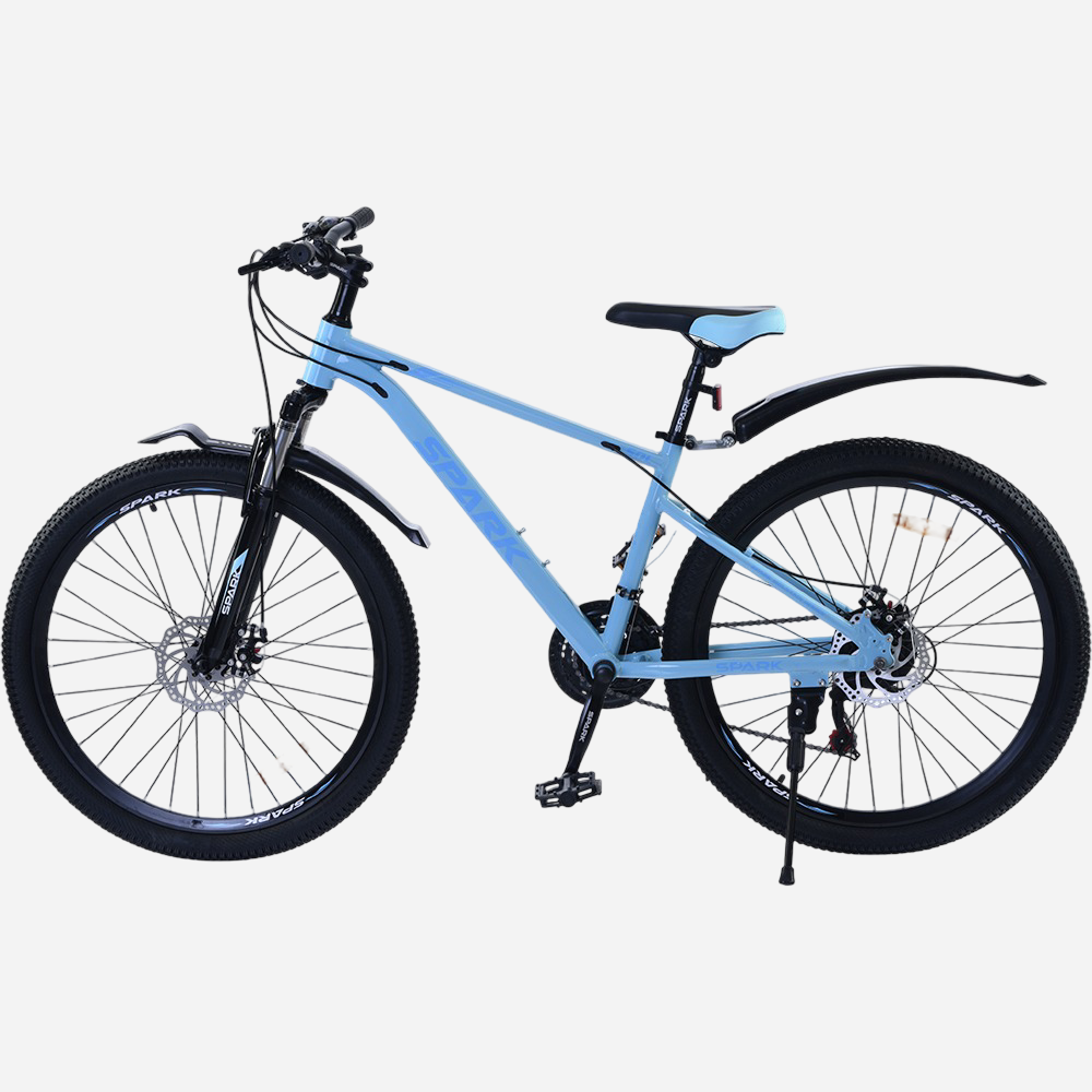 Гірський велосипед Spark SOL 26" блакитний — вид зліва, підніжка, трансмісія Shimano