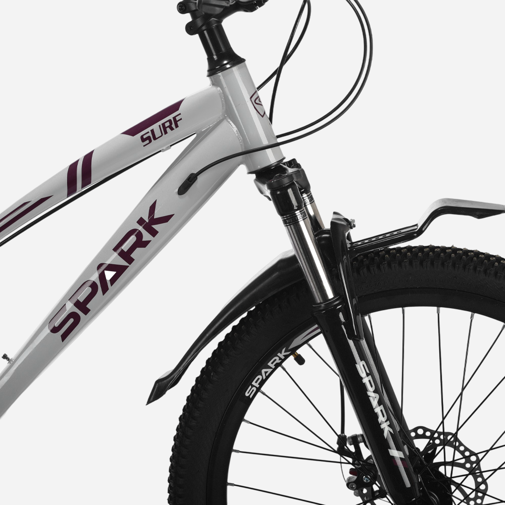 Spark SURF 24" — сталева рама та амортизаційна вилка, крупний план