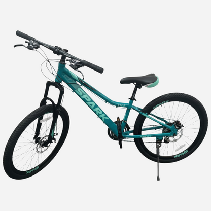 Гірський велосипед Spark TILL 24" вид спереду, амортизаційна вилка та дискові гальма