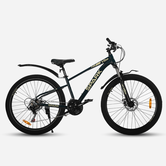 Гірський велосипед Spark VIBE 27.5" сталева рама 15" — вид збоку, колір темно-зелений, крила в комплекті