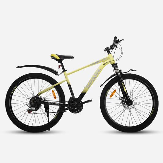 Гірський велосипед Spark VIBE 27.5" сталева рама 17" — вид збоку, градієнт лаймовий-чорний, крила та підніжка в комплекті