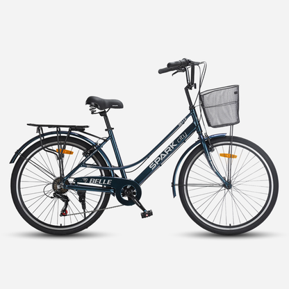 Міський велосипед Spark CITY BELLE 26" темно-синій, вид збоку — кошик, багажник, крила, підніжка
