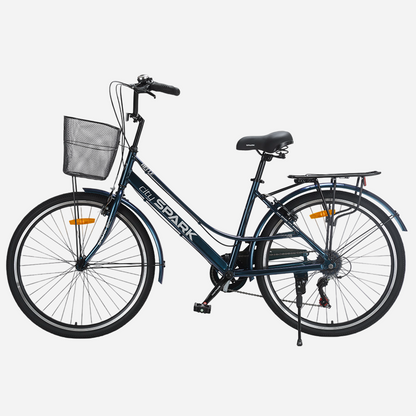 Міський велосипед Spark CITY BELLE 26" темно-синій, лівий бік — перемикач Shimano, підніжка, захист ланцюга