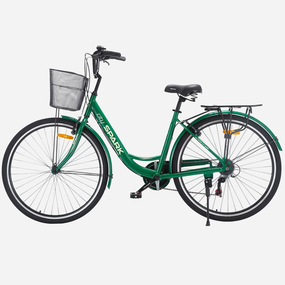 Міський велосипед SPARK CITY CELINE 28" зелений, вид з іншого боку, підніжка та багажник