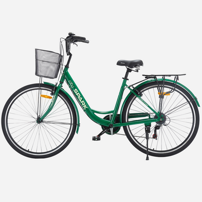 Міський велосипед SPARK CITY CELINE 28" зелений, вид з іншого боку, підніжка та багажник