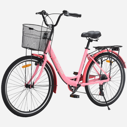SPARK CITY CELINE 26" рожевий — вид збоку спереду, багажник та складана підніжка