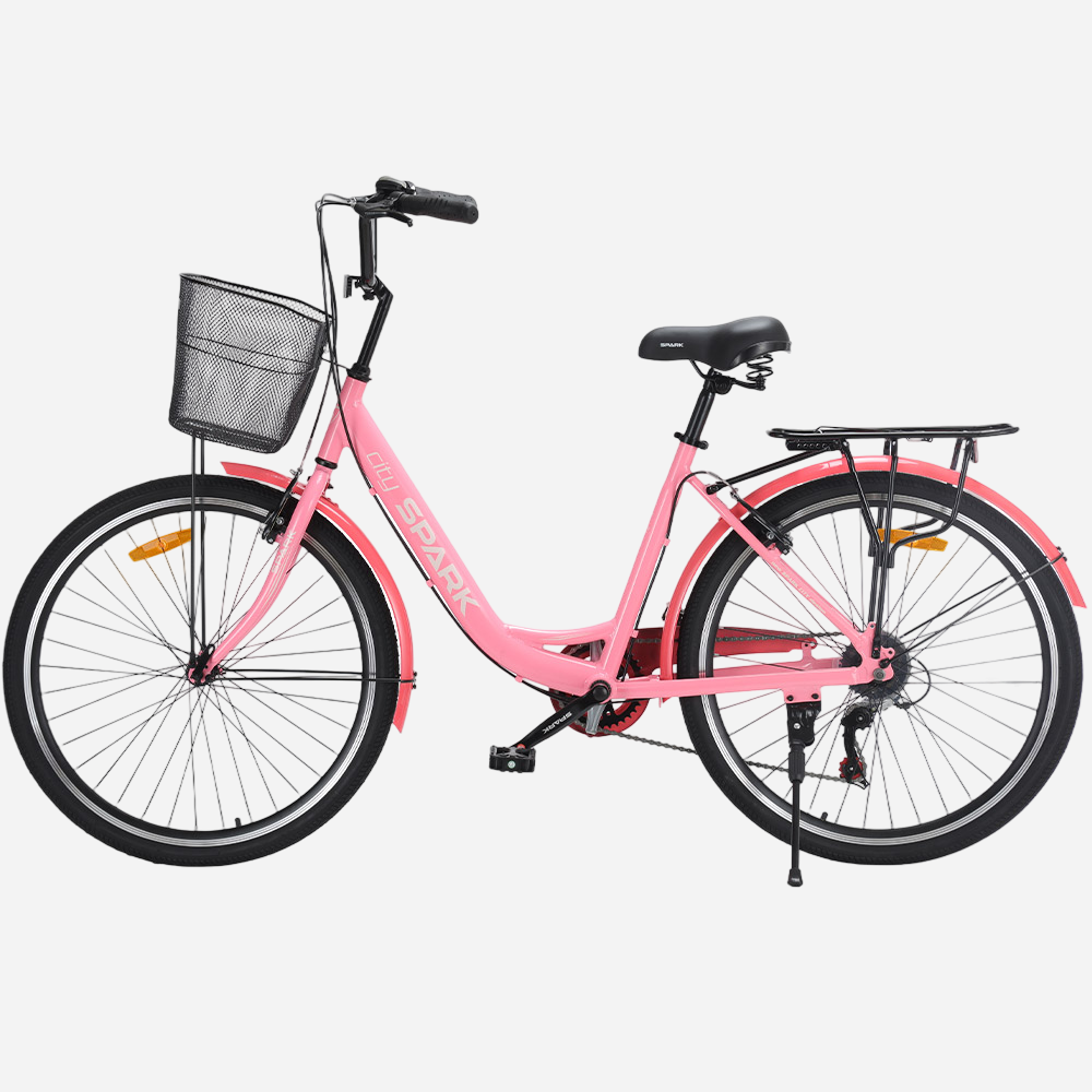 SPARK CITY CELINE 26" рожевий — вид з лівого боку, трансмісія Shimano та підніжка