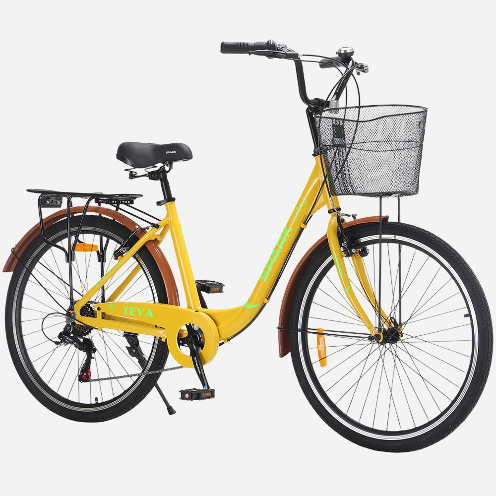 SPARK CITY TEYA 26" жовтий — вид спереду-збоку, багажник та крила