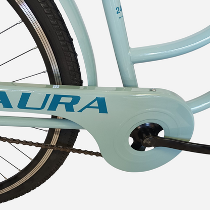 SPARK CITY AURA — захисний кожух каретки, ланцюговий привід та напис AURA на рамі