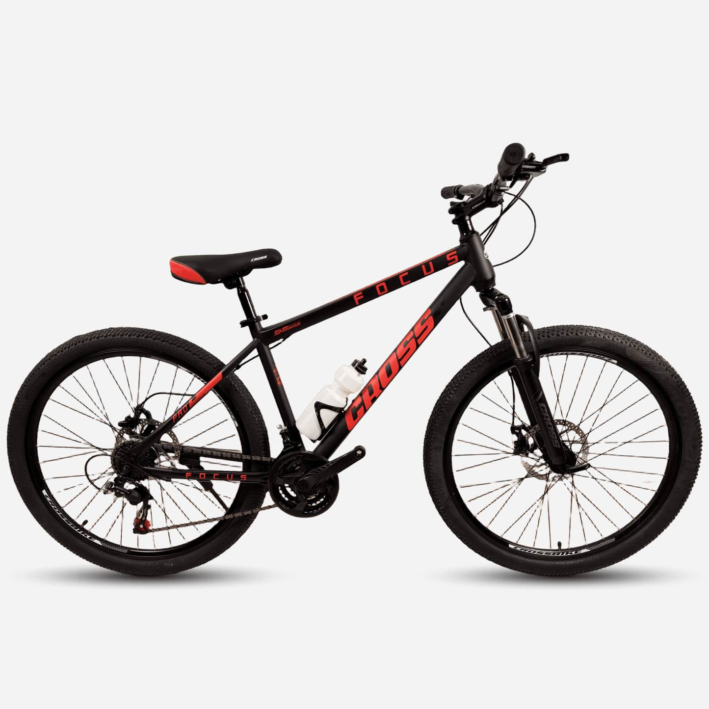 Гірський велосипед Cross Focus 27.5" чорний з червоним, вид збоку