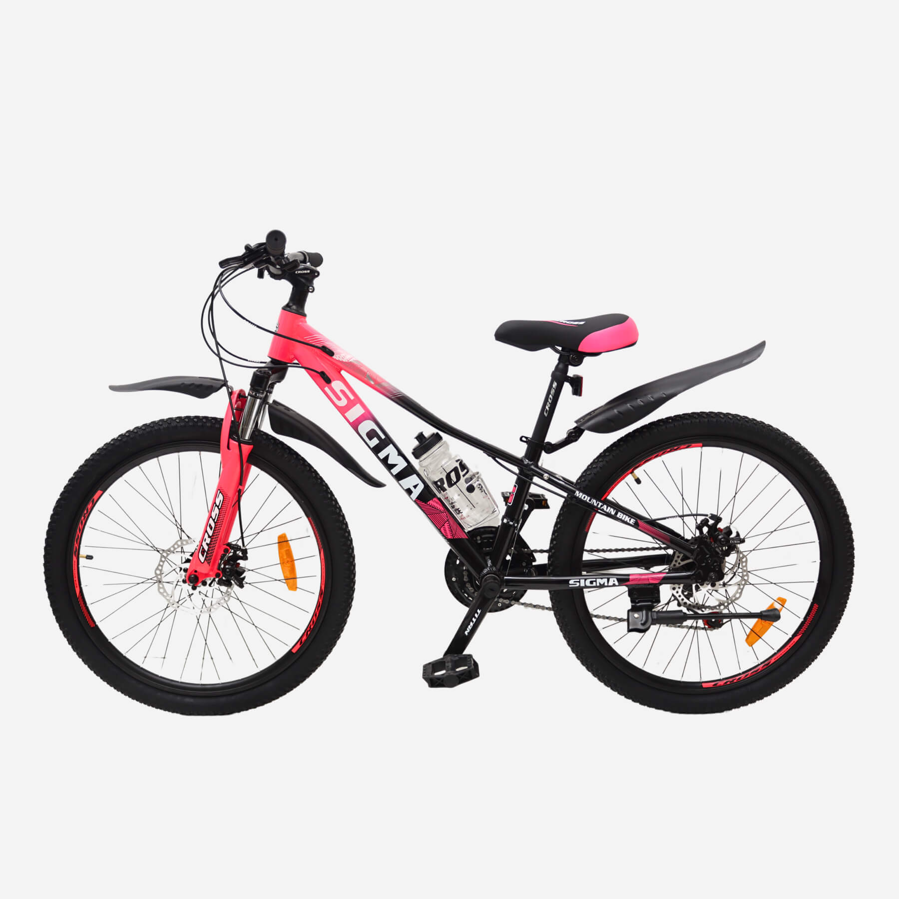 Cross Sigma 2026 24" 11" рожево-чорний MTB — амортизаційна вилка та Shimano трансмісія