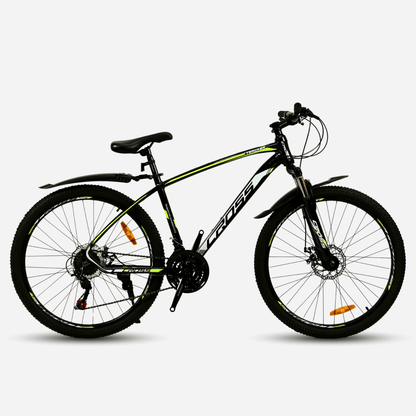 Гірський велосипед CrossBike Tracker 26" чорний з жовтим, алюмінієва рама 17", вид збоку