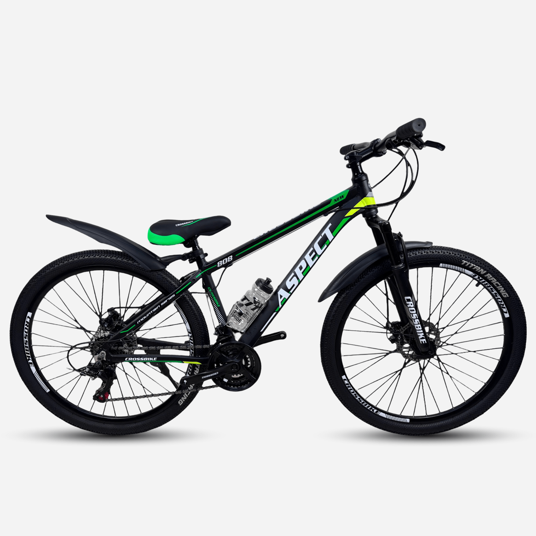 Гірський велосипед CrossBike Aspect 27.5" рама 15", чорно-зелений, вид збоку
