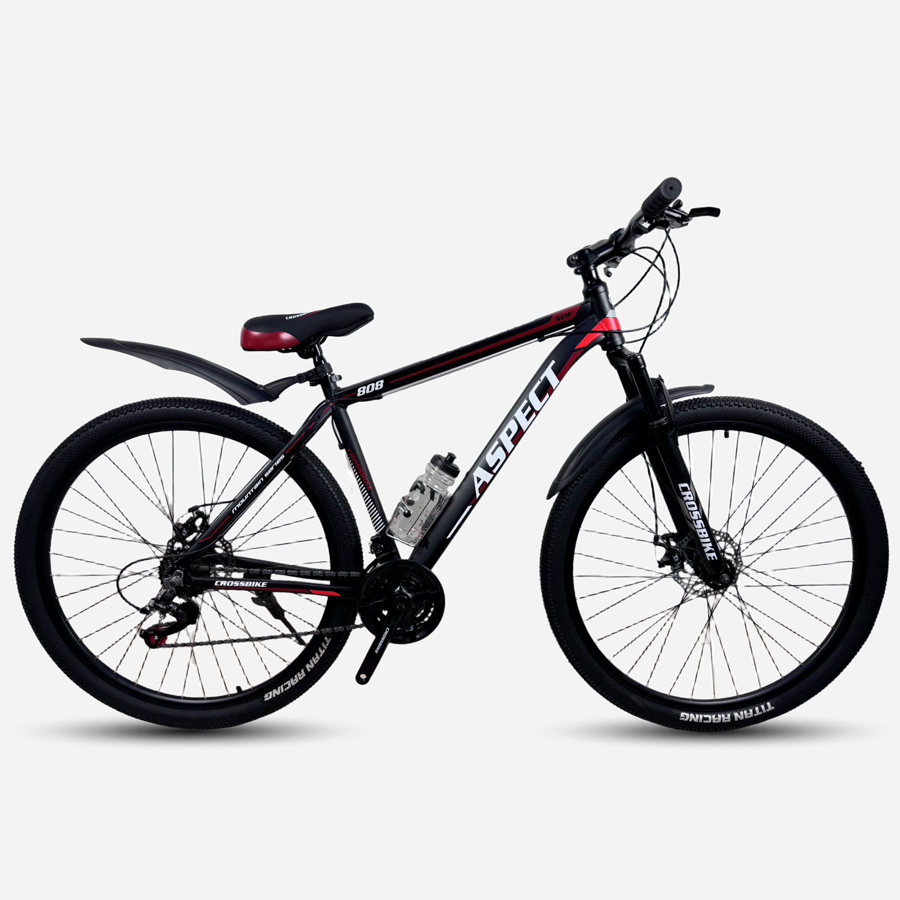 Гірський велосипед CrossBike Aspect 29" 21" чорно-червоний, вид збоку