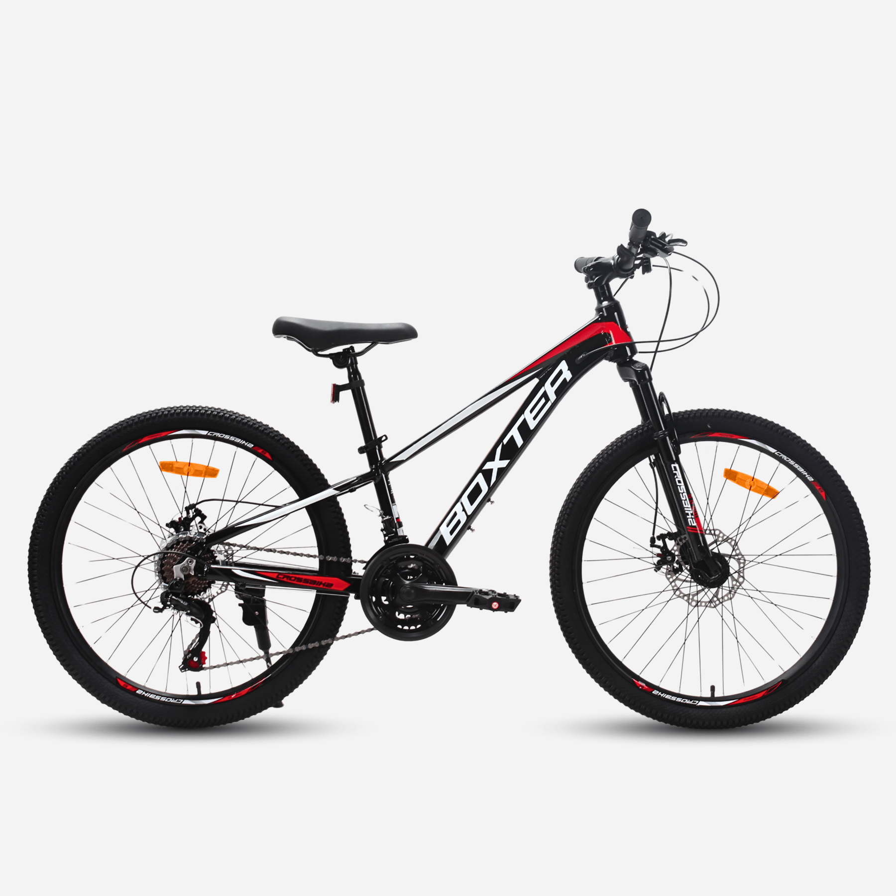 Велосипед CrossBike BOXTER 24" чорний — вид збоку, алюмінієва рама, дискові гальма, Shimano