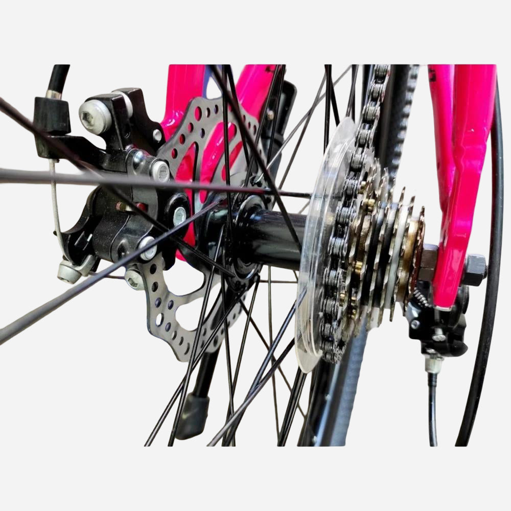 CrossBike Everest 26" — заднє колесо, дисковий ротор 160 мм, касета Shunfeng 7-speed, рожева рама