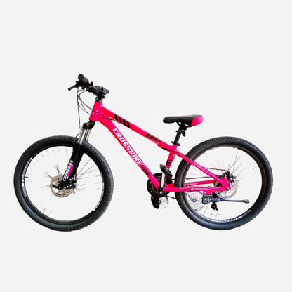 Гірський велосипед CrossBike Everest 26" рожевий — вигляд збоку під кутом, дискові гальма, MTB сідло