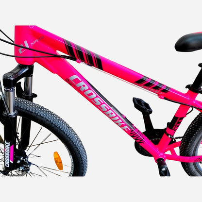 CrossBike Everest 26" рожевий — деталь алюмінієвої рами 13" з логотипом CrossBike, амортизаційна вилка