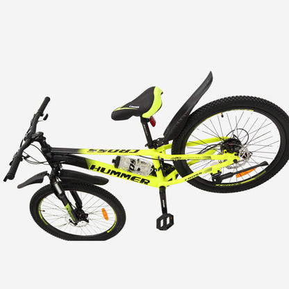 Cross Hummer 2026 24" неоново-жовтий, вид зверху збоку, сідло Cross, крила, підніжка, дискові гальма