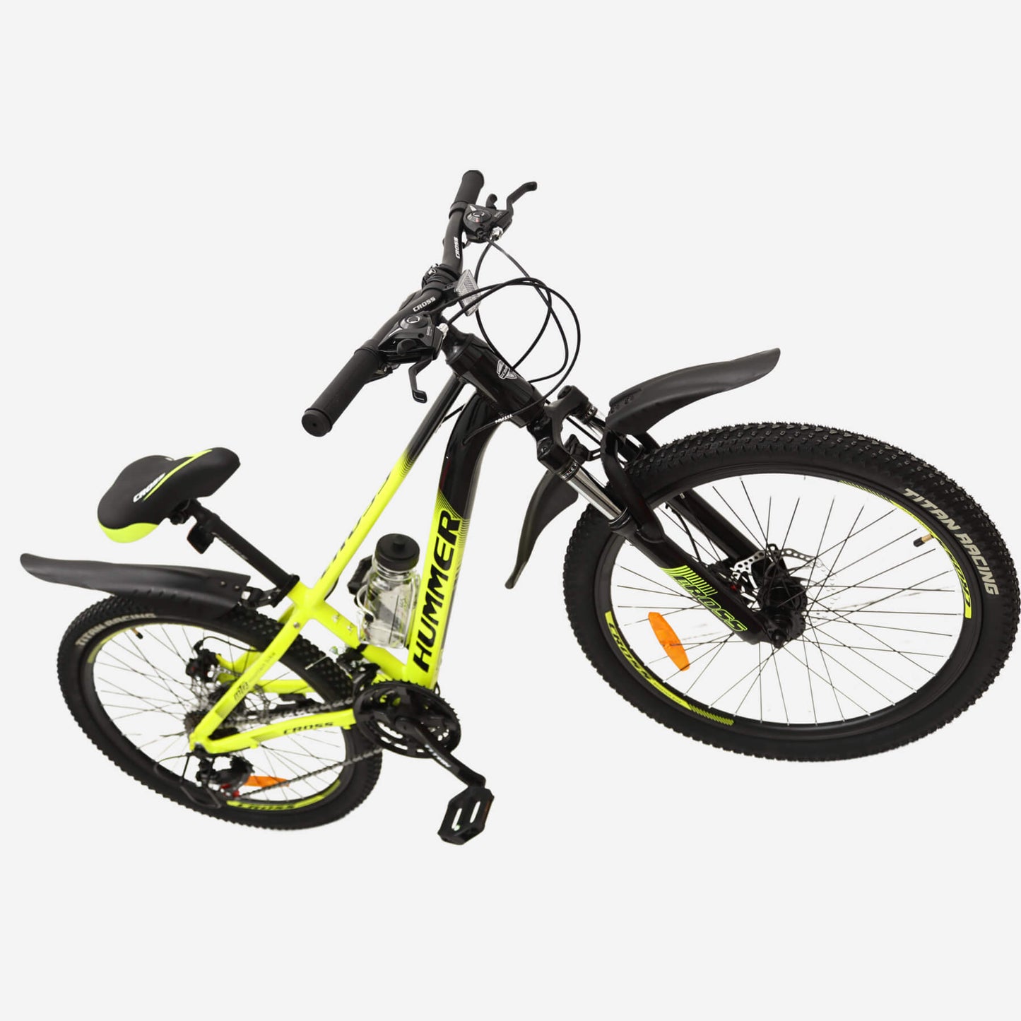 Cross Hummer 2026 24", вид спереду, кермо з манетками Shimano, амортизаційна вилка, покришка Titan Racing