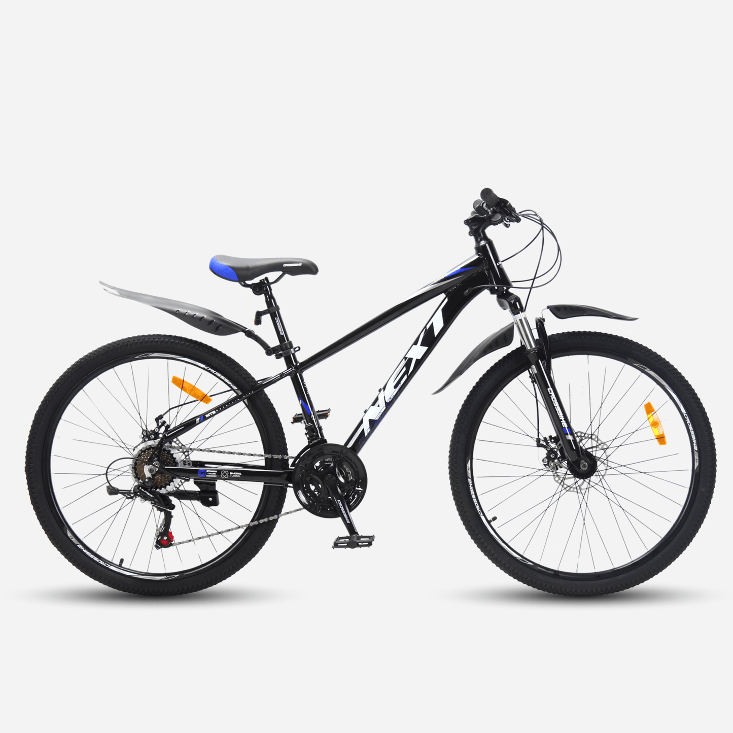 Гірський велосипед CrossBike Next 2025 26" — вигляд збоку, чорна алюмінієва рама 12", крила