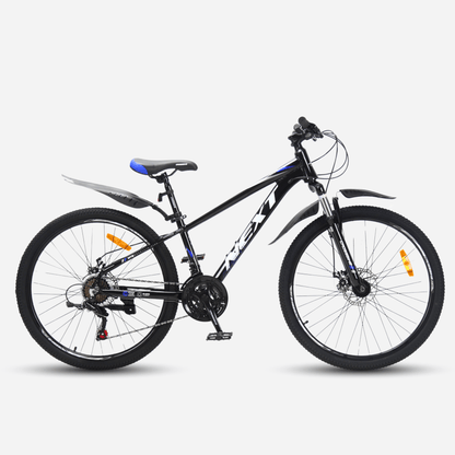 Гірський велосипед CrossBike Next 2025 26" — вигляд збоку, чорна алюмінієва рама 12", крила