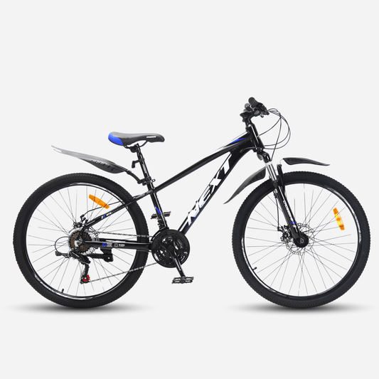 Гірський велосипед CrossBike Next 2025 26" — вигляд збоку, чорна алюмінієва рама 12", крила