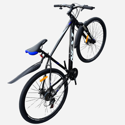 Гірський велосипед CrossBike Next 2025 — вигляд під кутом, синє сидіння, крила