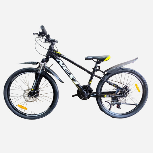 Гірський велосипед CrossBike Next 2025 24" чорний з жовтим, алюмінієва рама 11", з крилами та підніжкою