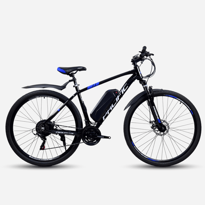 Електровелосипед CrossBike Pacific 29" чорний з синім, вид справа, рама 19"