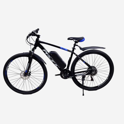 Електровелосипед CrossBike Pacific 29" чорний з синім, вид зліва, рама 19"
