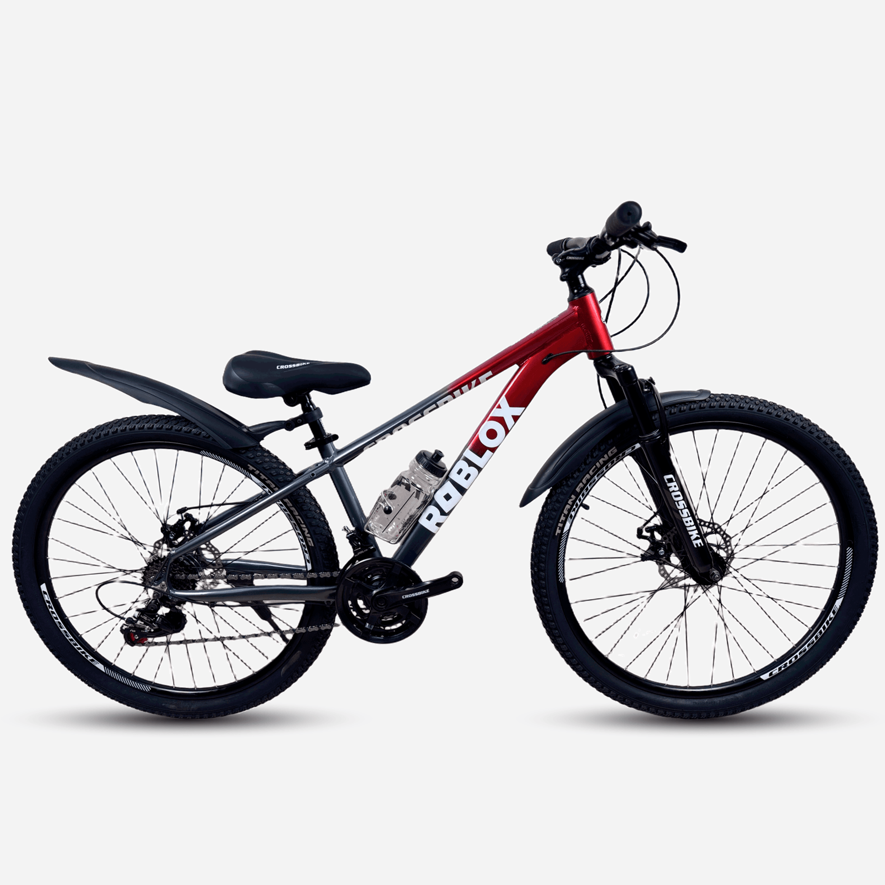 Гірський велосипед CrossBike Roblox 24" червоно-сірий, вид справа, дискові гальма, крила