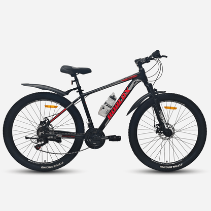 Гірський велосипед CrossBike Roblox 27.5" чорний з червоним, вид збоку, дискові гальма, трансмісія Shimano
