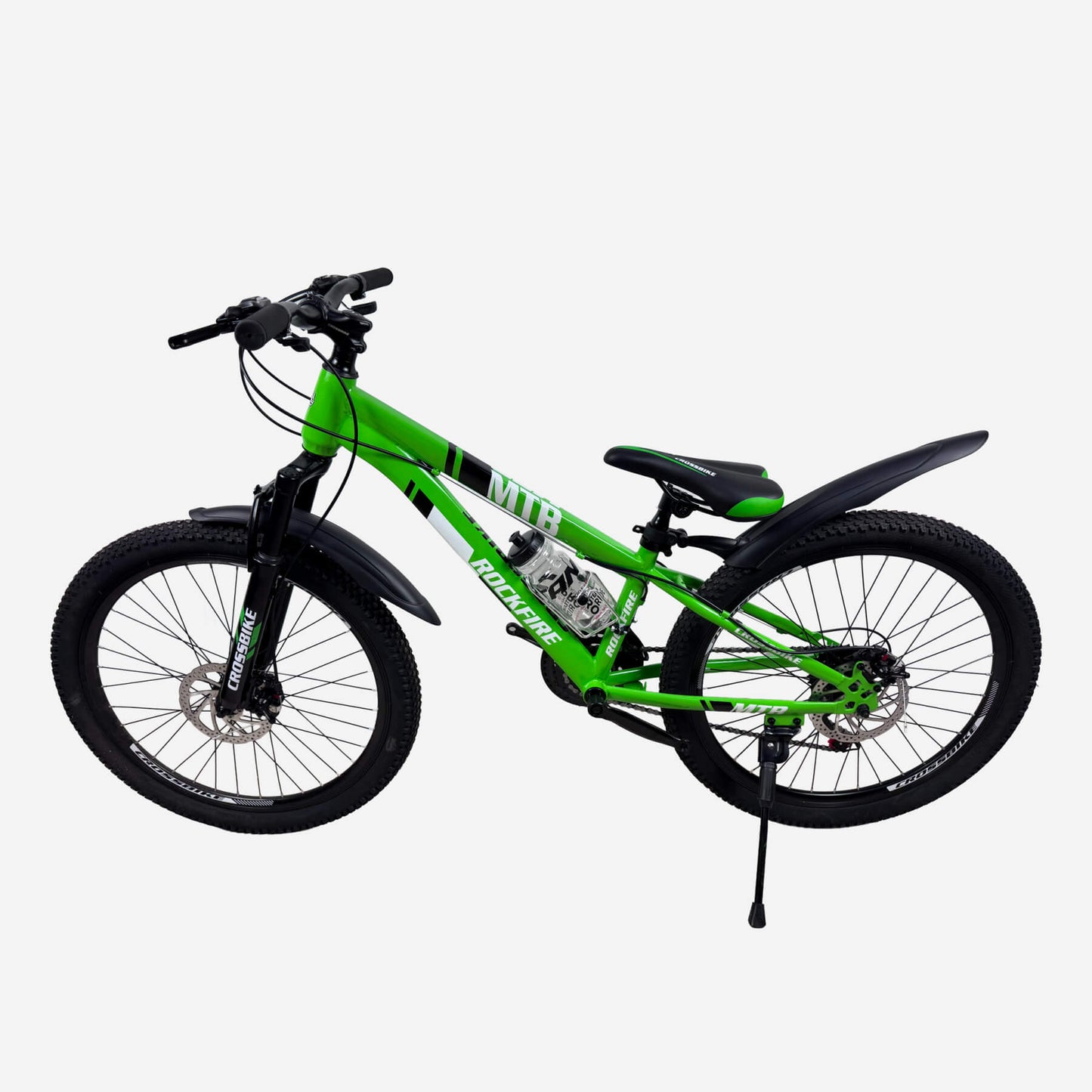 CrossBike Rockfire 26" зелений, вид ззаду з підніжкою та заднім крилом