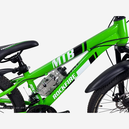 Сталева рама CrossBike Rockfire 26" зелена з написом MTB та флягою